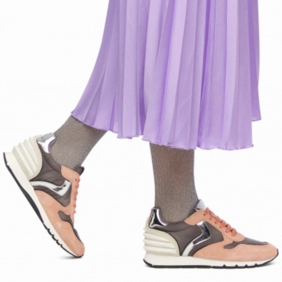 VOILE BLANCHE JULIA POWER Suede & Washed Fabric Sneakers PeachPink & Grey 40/10 - Picture 4 of 13